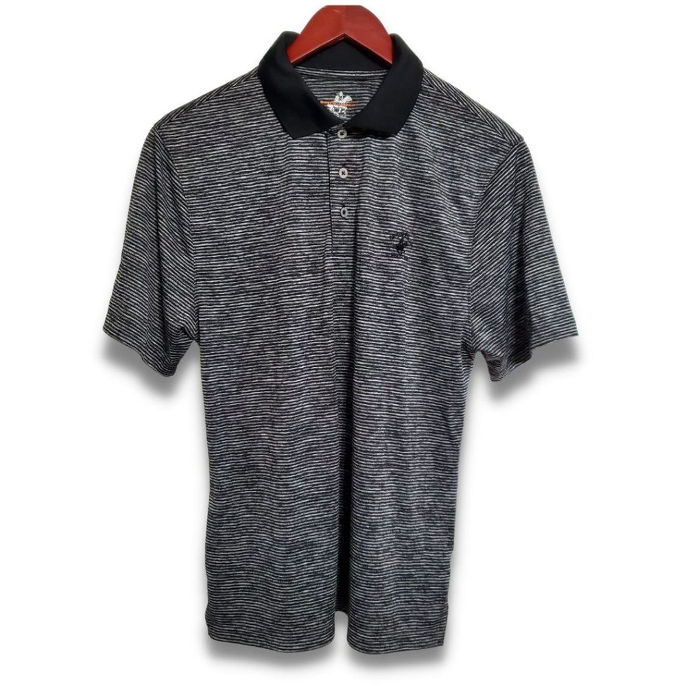 Beverly Hills Polo Club Men's Medium Performance Black/White Stripe Polo Shirt